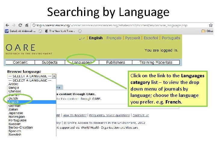 Searching by Language Click on the link to the Languages category list – to