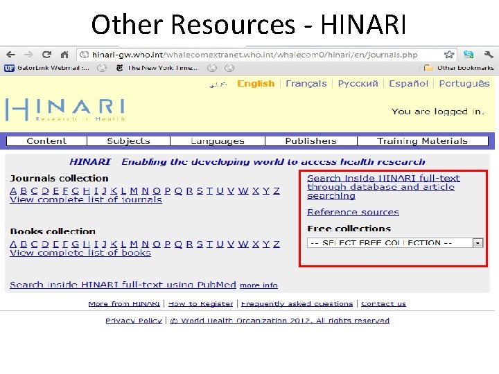 Other Resources - HINARI Other Resources - HINARI