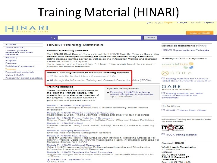 Training Material (HINARI) Training Material (HINARI)