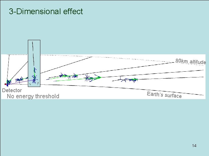 3 -Dimensional effect 80 km altitude Shower graphic from ICRC Detector No energy threshold