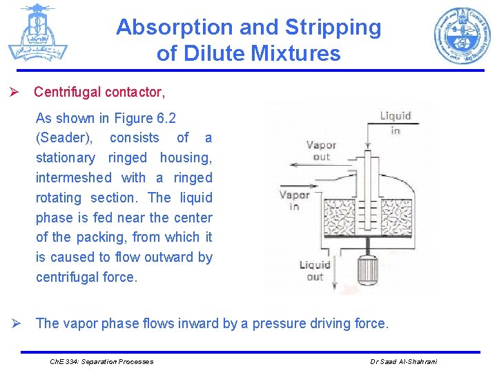 Absorption and Stripping of Dilute Mixtures Ø Centrifugal contactor, As shown in Figure 6.
