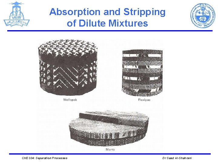 Absorption and Stripping of Dilute Mixtures Ch. E 334: Separation Processes Dr Saad Al-Shahrani
