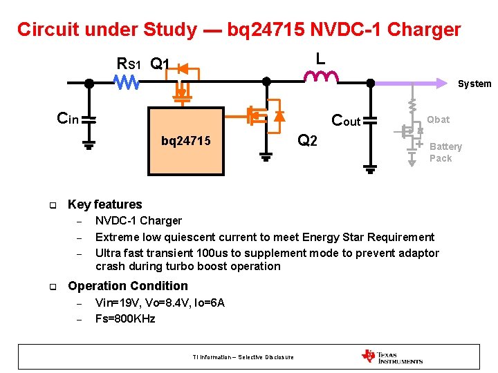 Circuit under Study --- bq 24715 NVDC-1 Charger L RS 1 Q 1 System