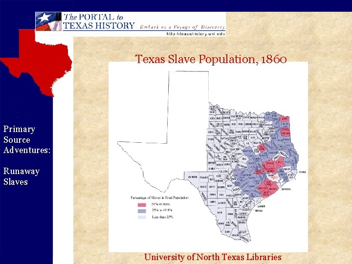 Texas Slave Population, 1860 Primary Source Adventures: Runaway Slaves University of North Texas Libraries
