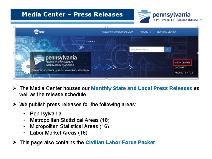 Media Center – Press Releases Ø The Media Center houses our Monthly State and
