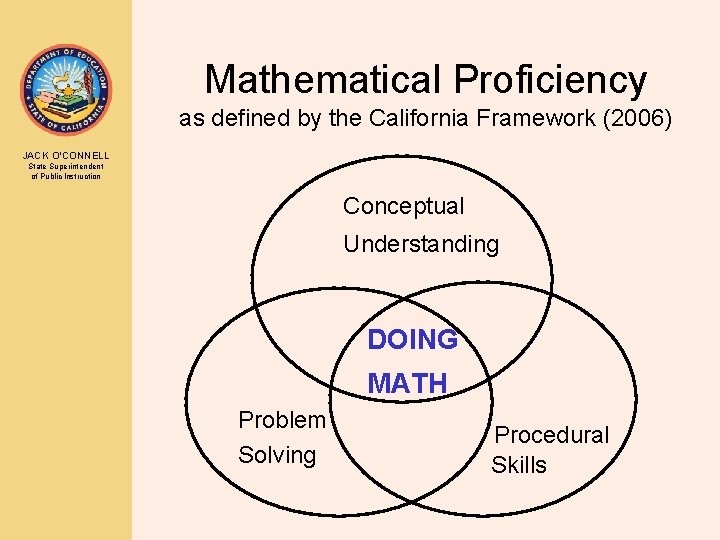 Mathematical Proficiency as defined by the California Framework (2006) JACK O’CONNELL State Superintendent of Mathematical Proficiency as defined by the California Framework (2006) JACK O’CONNELL State Superintendent of