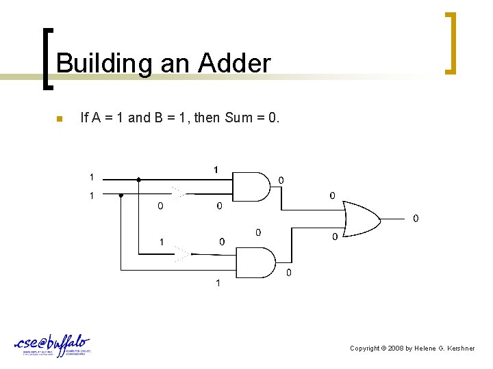 Building an Adder n If A = 1 and B = 1, then Sum