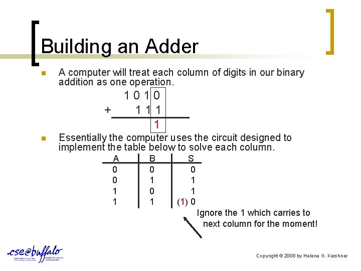 Building an Adder n A computer will treat each column of digits in our