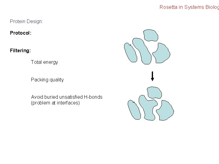 Rosetta in Systems Biolog Protein Design: Protocol: Filtering: Total energy Packing quality Avoid buried
