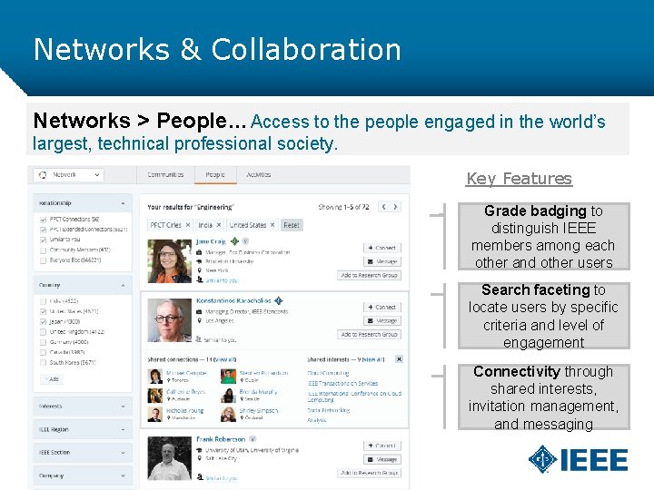 Networks & Collaboration Networks > People… Access to the people engaged in the world’s