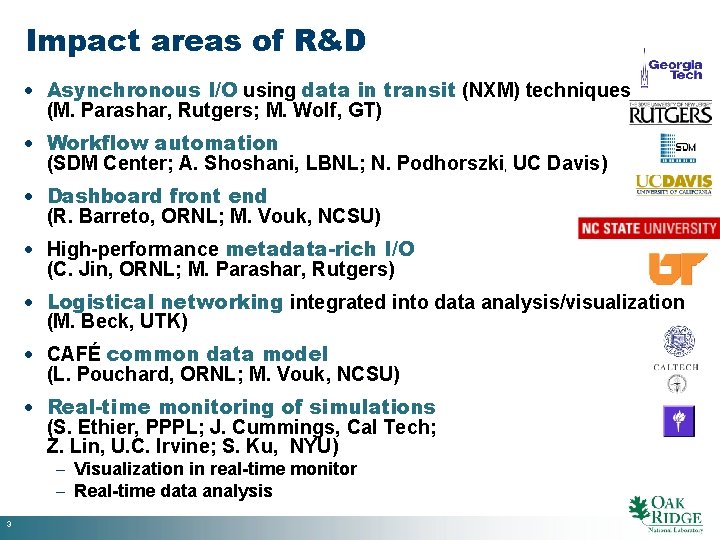 Impact areas of R&D · Asynchronous I/O using data in transit (NXM) techniques (M.