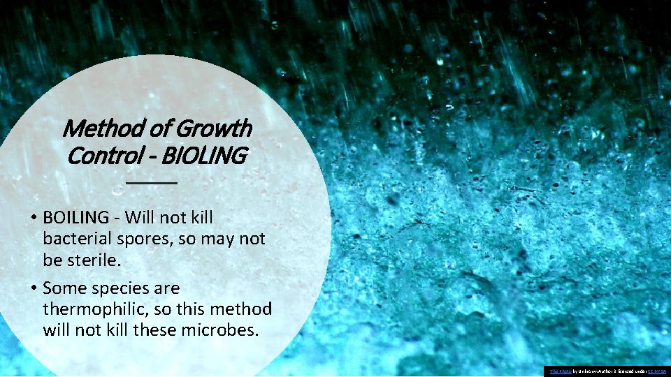 Method of Growth Control - BIOLING • BOILING - Will not kill bacterial spores,