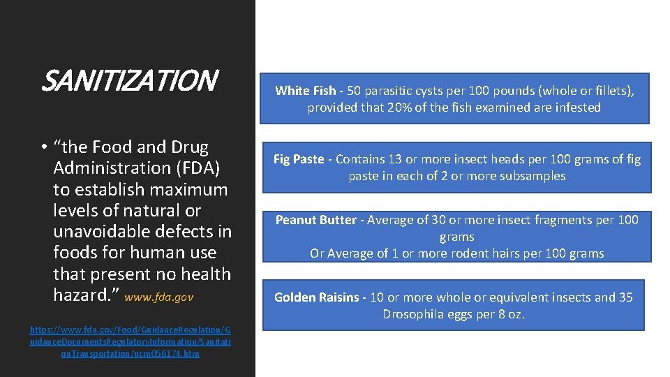 SANITIZATION • “the Food and Drug Administration (FDA) to establish maximum levels of natural