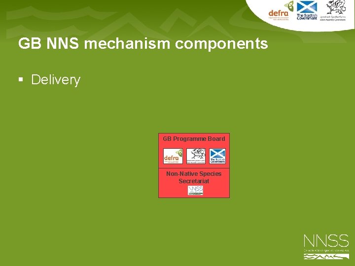 GB NNS mechanism components § Delivery GB Programme Board Non-Native Species Secretariat 