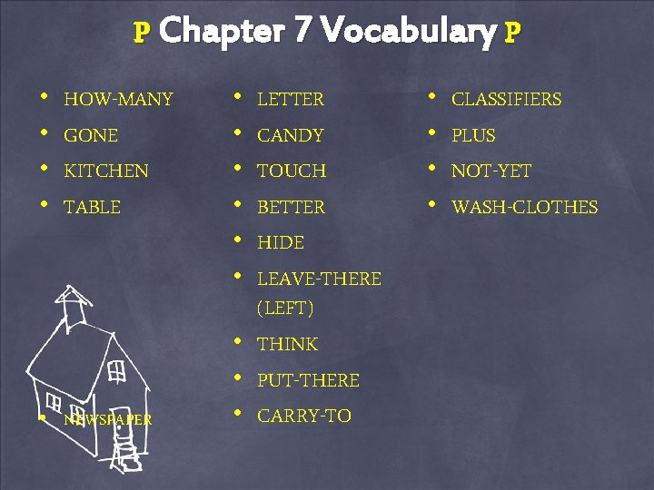 P Chapter 7 Vocabulary P • • HOW-MANY GONE KITCHEN TABLE • NEWSPAPER •