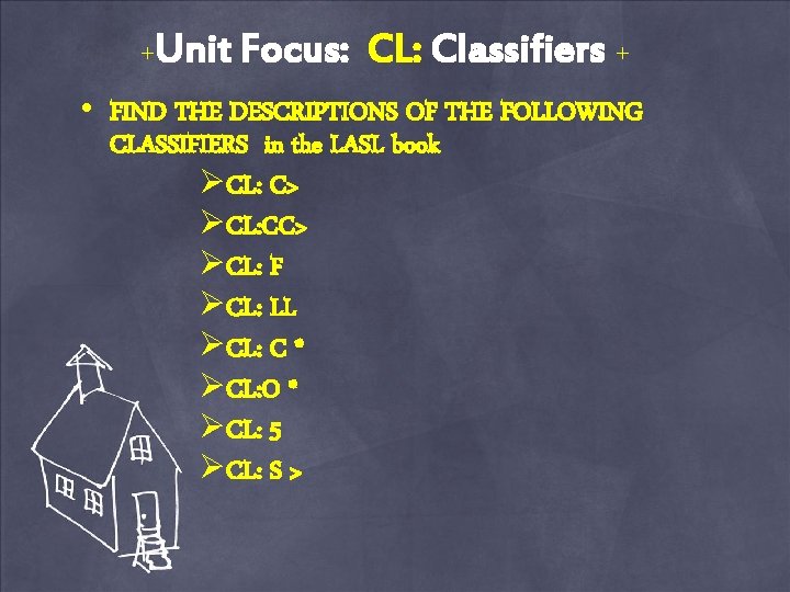 +Unit Focus: CL: Classifiers + • FIND THE DESCRIPTIONS OF THE FOLLOWING CLASSIFIERS in