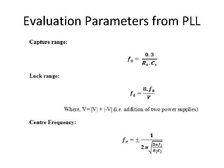 Evaluation Parameters from PLL 