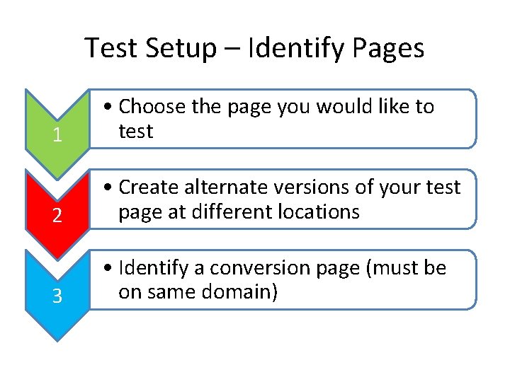 Test Setup – Identify Pages 1 • Choose the page you would like to