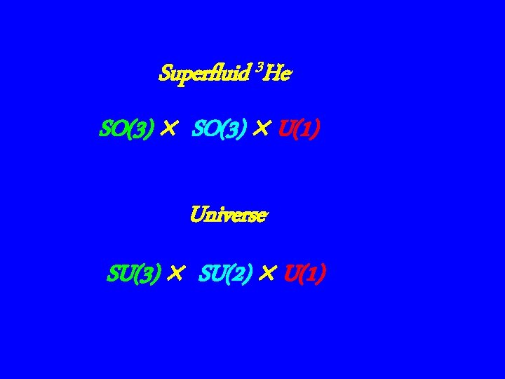 Superfluid 3 He SO(3) ´ U(1) Universe SU(3) ´ SU(2) ´ U(1) 