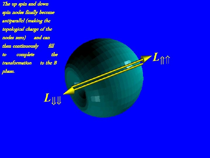 The up spin and down spin nodes finally become antiparallel (making the topological charge