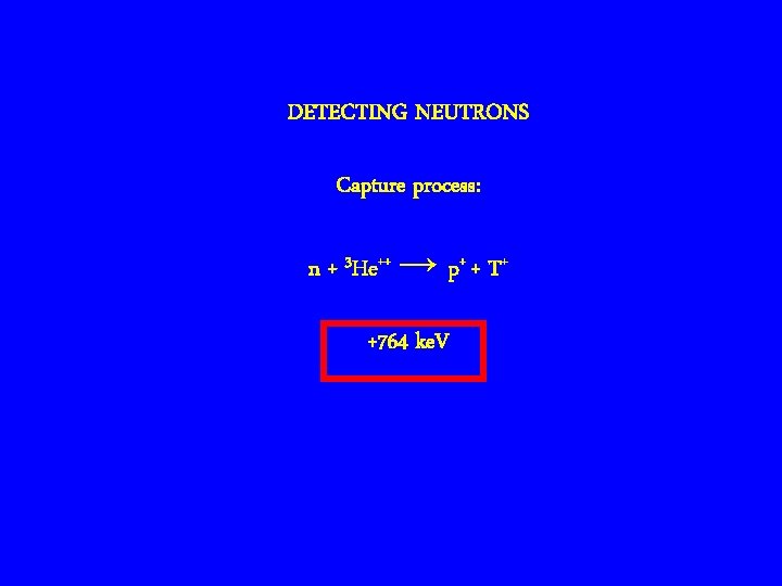 DETECTING NEUTRONS Capture process: n + 3 He++ → p+ + T+ +764 ke.