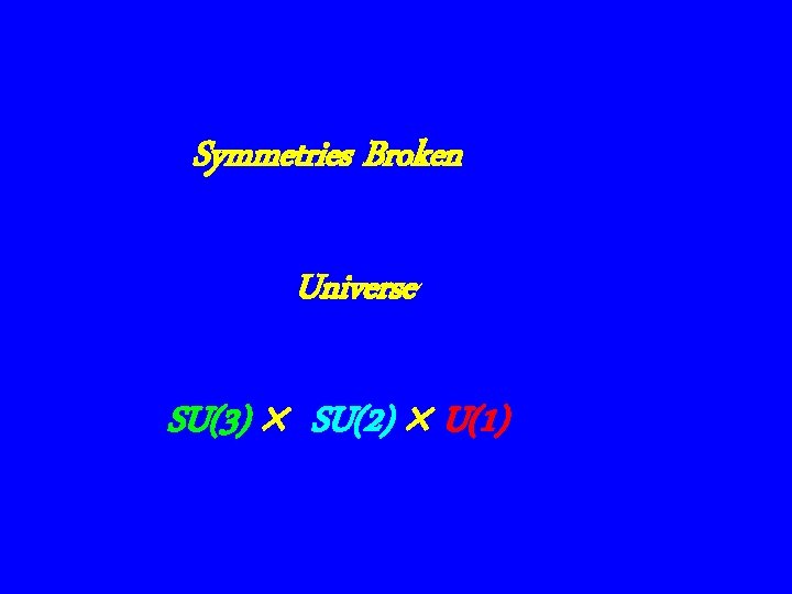 Symmetries Broken Universe SU(3) ´ SU(2) ´ U(1) 