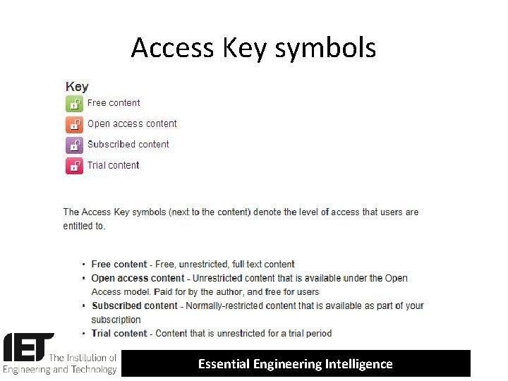 Access Key symbols Essential Engineering Intelligence 