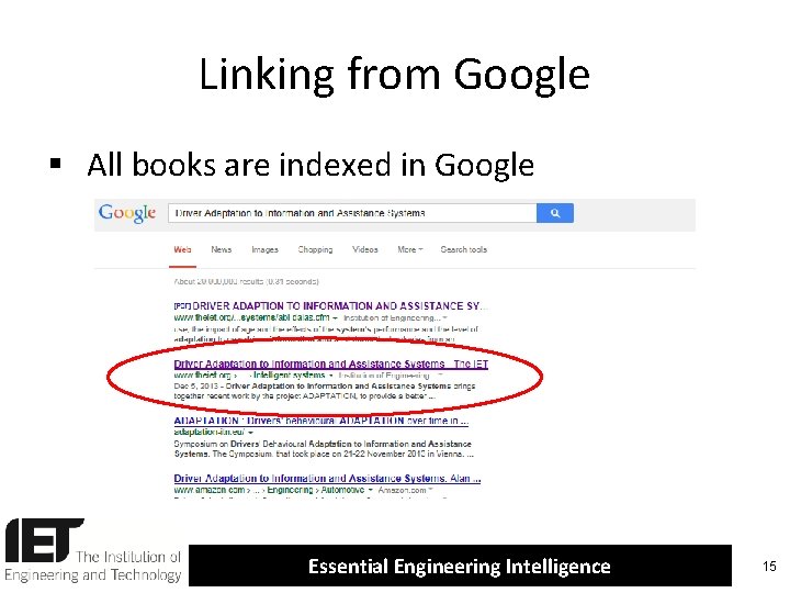 Linking from Google § All books are indexed in Google Essential Engineering Intelligence 15