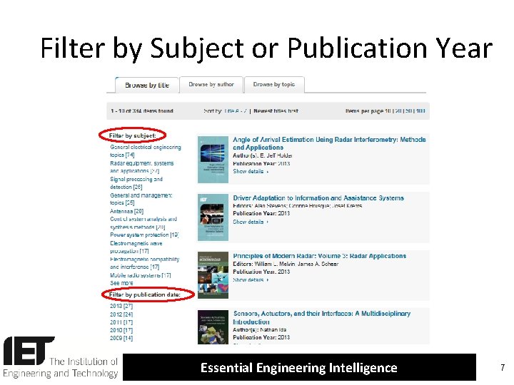 Filter by Subject or Publication Year Essential Engineering Intelligence 7 