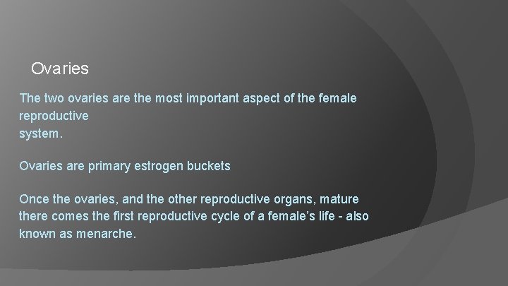 Ovaries The two ovaries are the most important aspect of the female reproductive system.