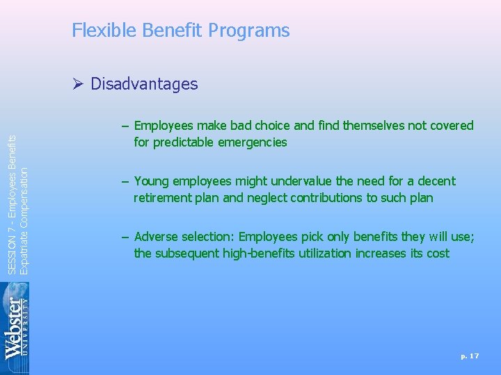 Flexible Benefit Programs SESSION 7 - Employees Benefits Expatriate Compensation Ø Disadvantages – Employees Flexible Benefit Programs SESSION 7 - Employees Benefits Expatriate Compensation Ø Disadvantages – Employees