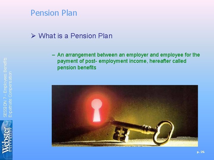 Pension Plan SESSION 7 - Employees Benefits Expatriate Compensation Ø What is a Pension