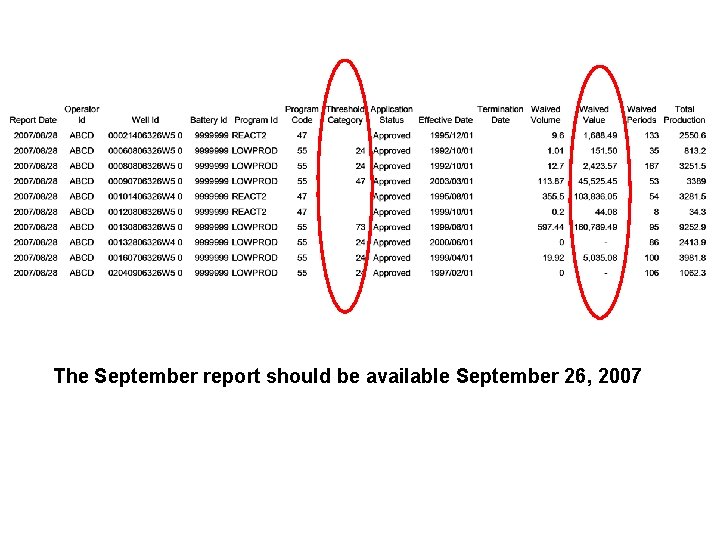 The September report should be available September 26, 2007 