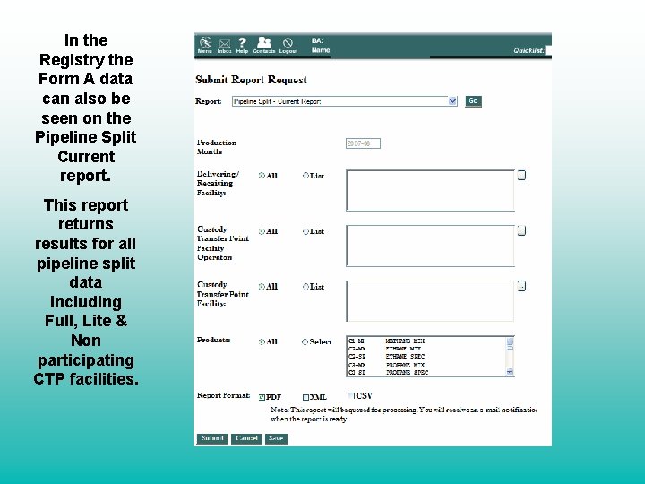 In the Registry the Form A data can also be seen on the Pipeline