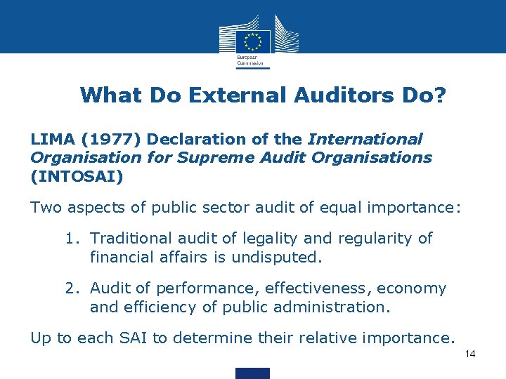 What Do External Auditors Do? LIMA (1977) Declaration of the International Organisation for Supreme