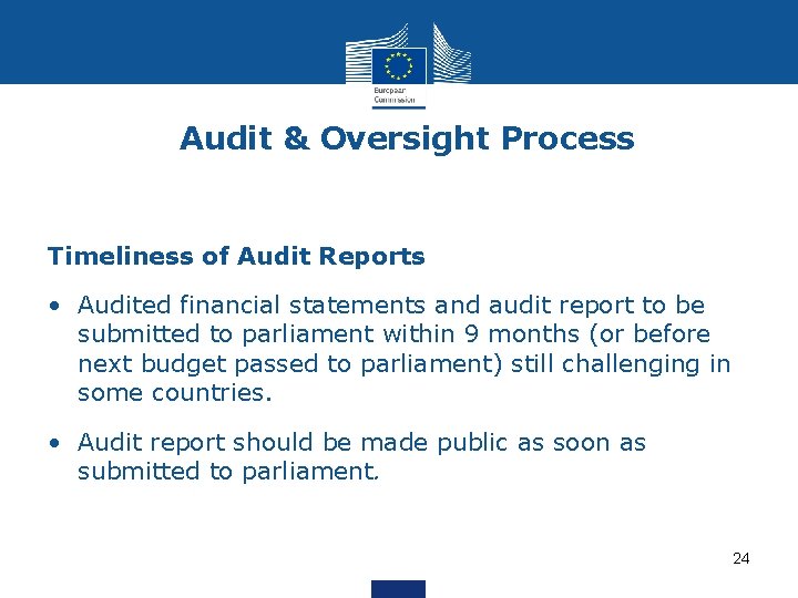 Audit & Oversight Process Timeliness of Audit Reports • Audited financial statements and audit