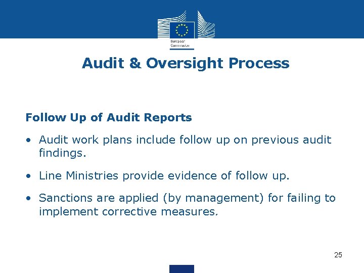 Audit & Oversight Process Follow Up of Audit Reports • Audit work plans include