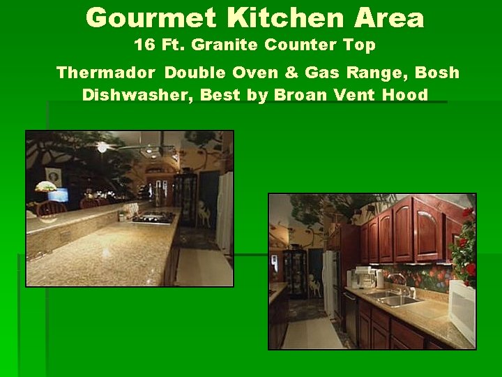Gourmet Kitchen Area 16 Ft. Granite Counter Top Thermador Double Oven & Gas Range,
