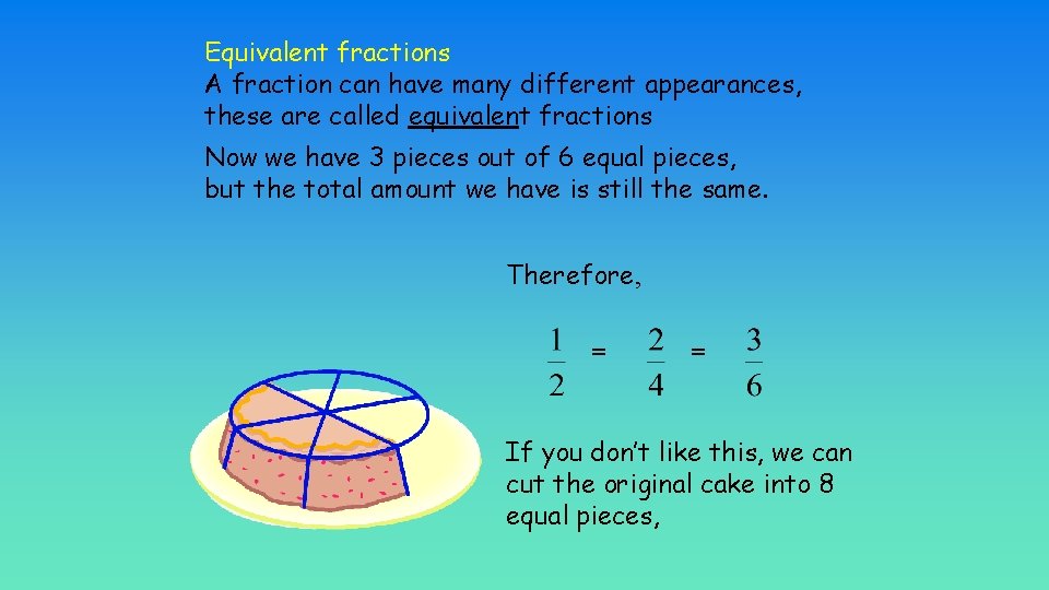 Equivalent fractions A fraction can have many different appearances, these are called equivalent fractions