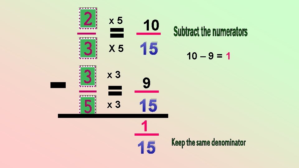 x 5 10 X 5 15 x 3 9 15 10 – 9 =