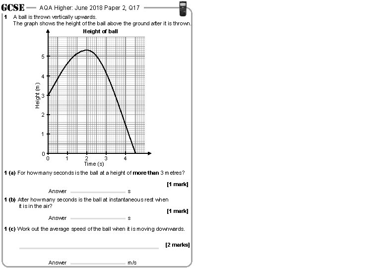 AQA Higher: June 2018 Paper 2, Q 17 1 A ball is thrown vertically