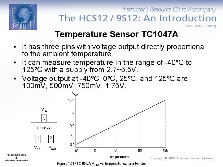 Temperature Sensor TC 1047 A • It has three pins with voltage output directly