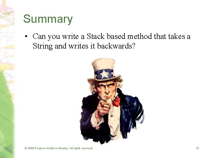 Summary • Can you write a Stack based method that takes a String and Summary • Can you write a Stack based method that takes a String and