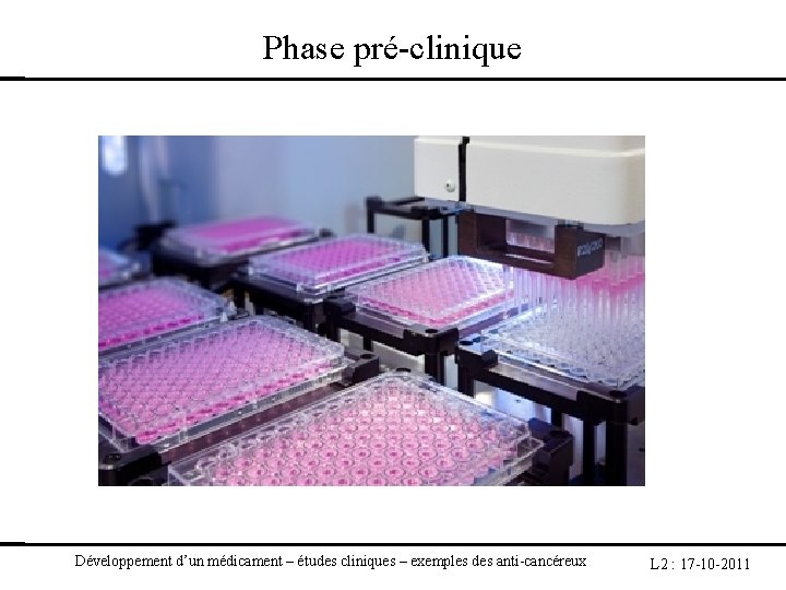 Phase pré-clinique Développement d’un médicament – études cliniques – exemples des anti-cancéreux L 2