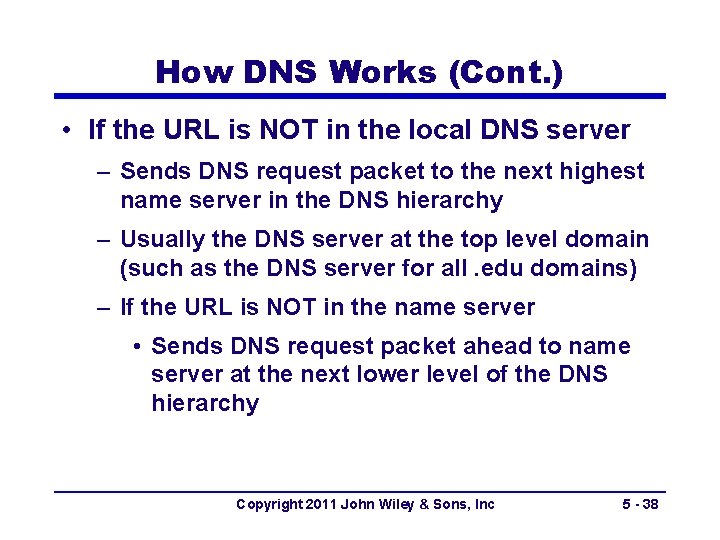 How DNS Works (Cont. ) • If the URL is NOT in the local