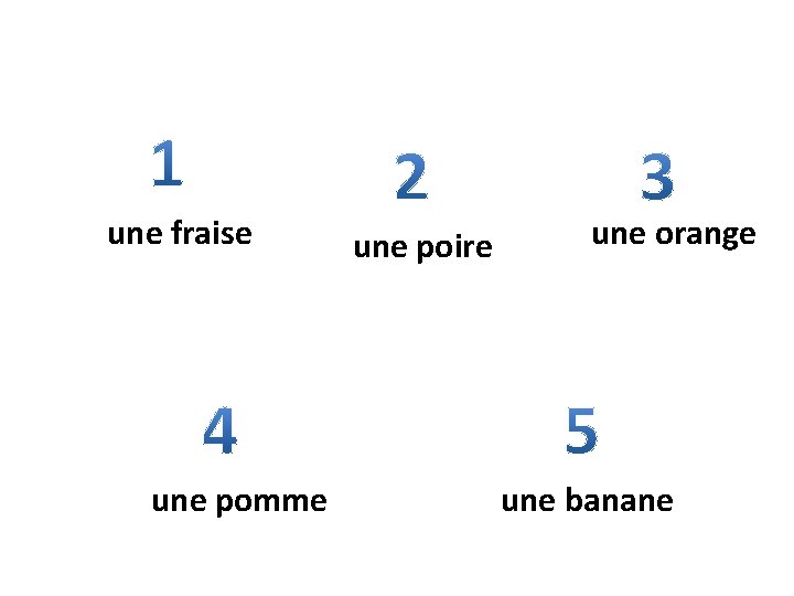 une fraise une pomme une poire une orange une banane 