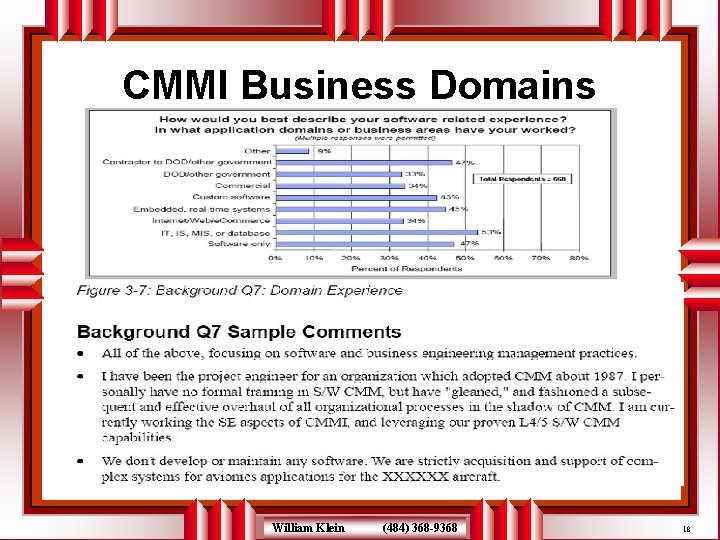 CMMI Business Domains William Klein (484) 368 -9368 18 