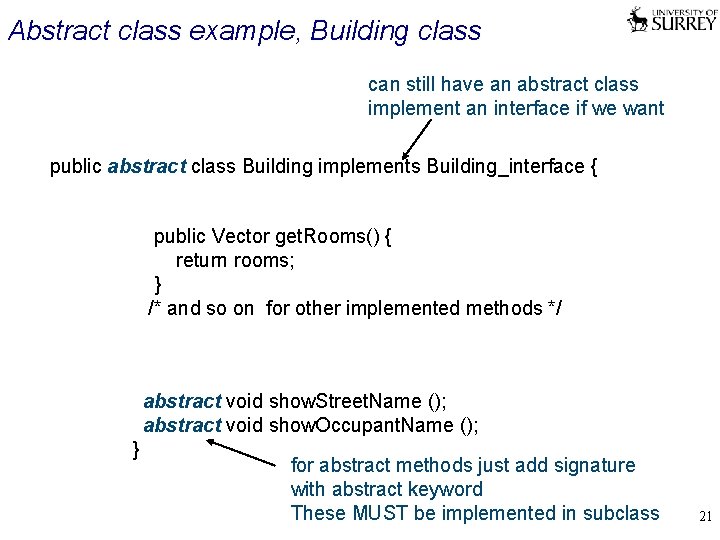 Abstract class example, Building class can still have an abstract class implement an interface