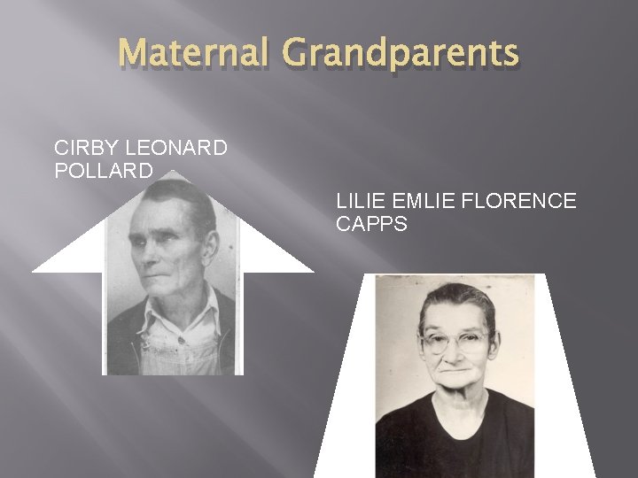 Maternal Grandparents CIRBY LEONARD POLLARD LILIE EMLIE FLORENCE CAPPS 