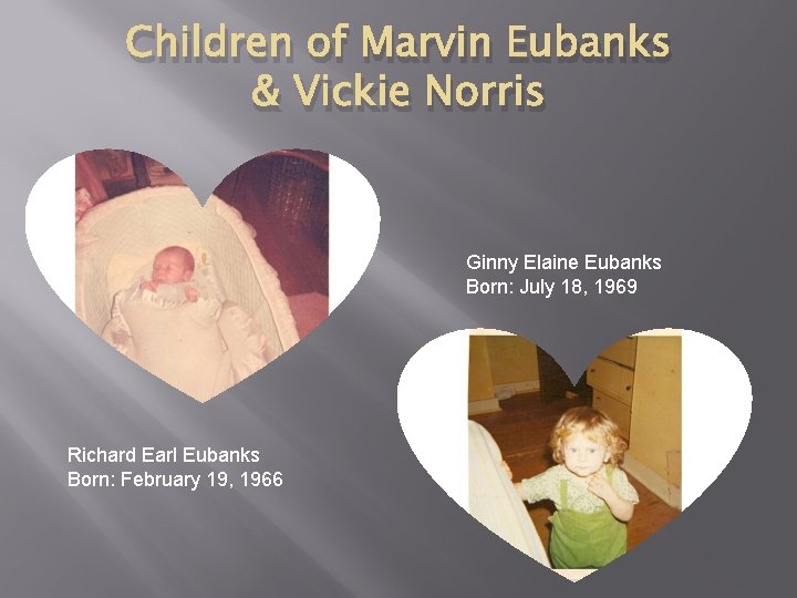 Children of Marvin Eubanks & Vickie Norris Ginny Elaine Eubanks Born: July 18, 1969